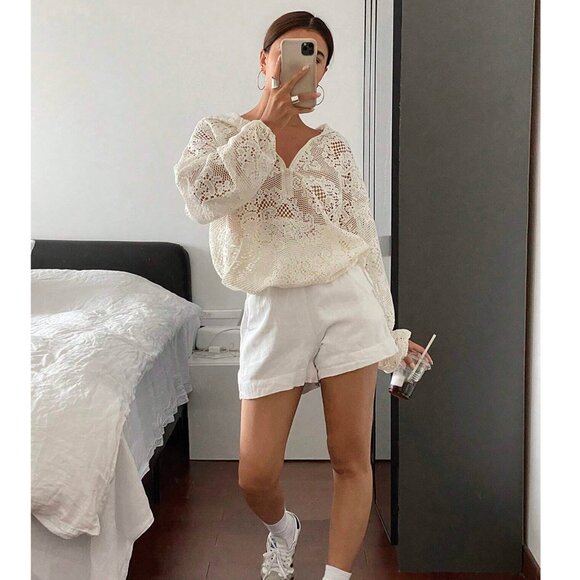 New to Posh C 🔆| Euro Style Jacquard Hooded Loose Zipper Hollow-Out Sweatshirt - Picture 6 of 8